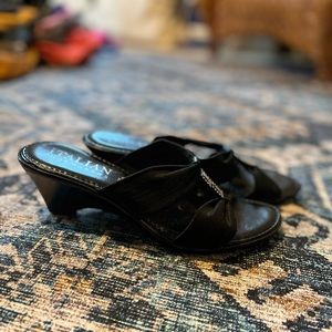 Black wedge sandals